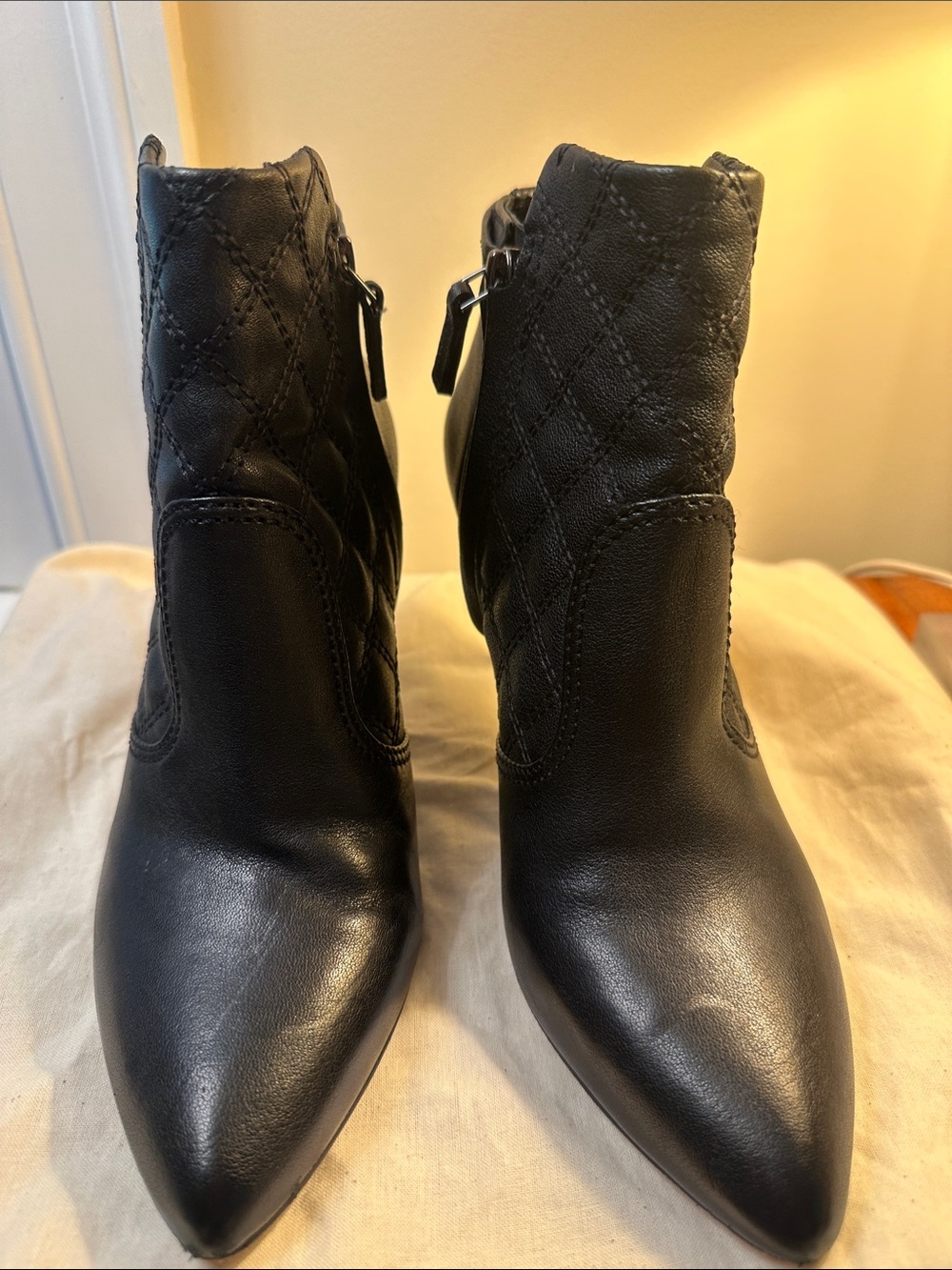 Tory Burch Black Quilted Leather Pointed-Toe Ankle Boots